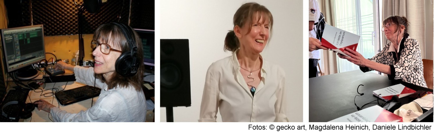 Evelyn Blumenau bei ihren Audioproduktionen und Lesungen